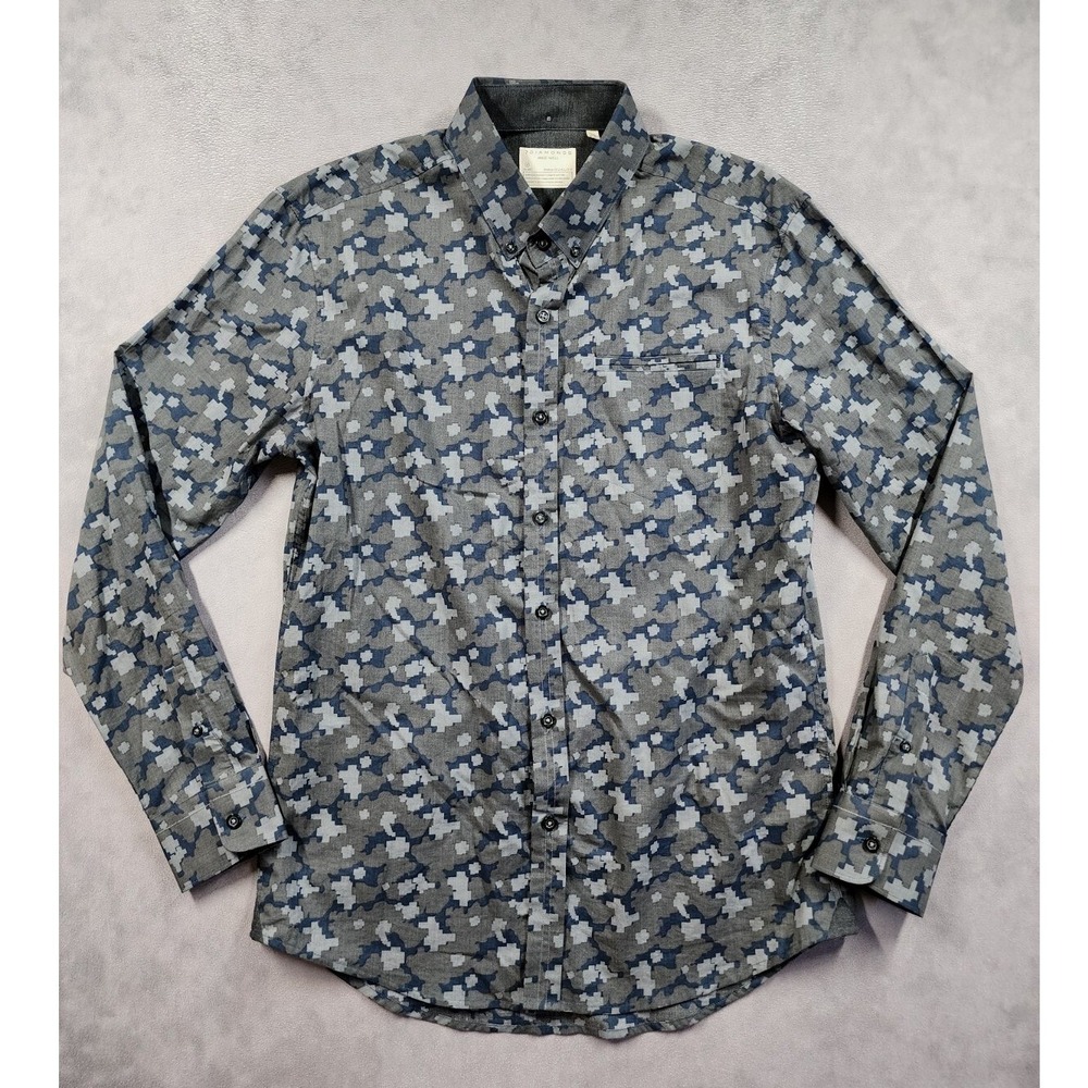 7 Diamonds Button Down Mens Small Gray Blue Pixelated Camo Long Sleeve Shirt